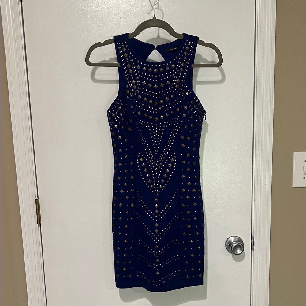 Elegant Navy Blue Studded Dress